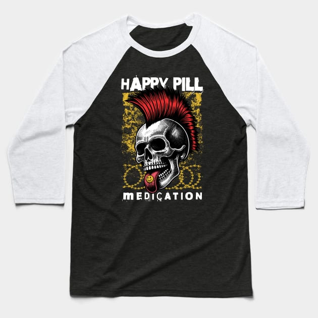 Skull Punk | Happy Pill Medication | T Shirt Design Baseball T-Shirt by artprint.ink